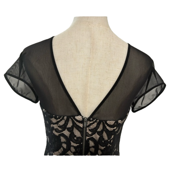 BLACK LACE DRESS MAGGY LONDON LINED BODYCON KNEE LENGTH COCKTAIL EUC 8 - Picture 4 of 10